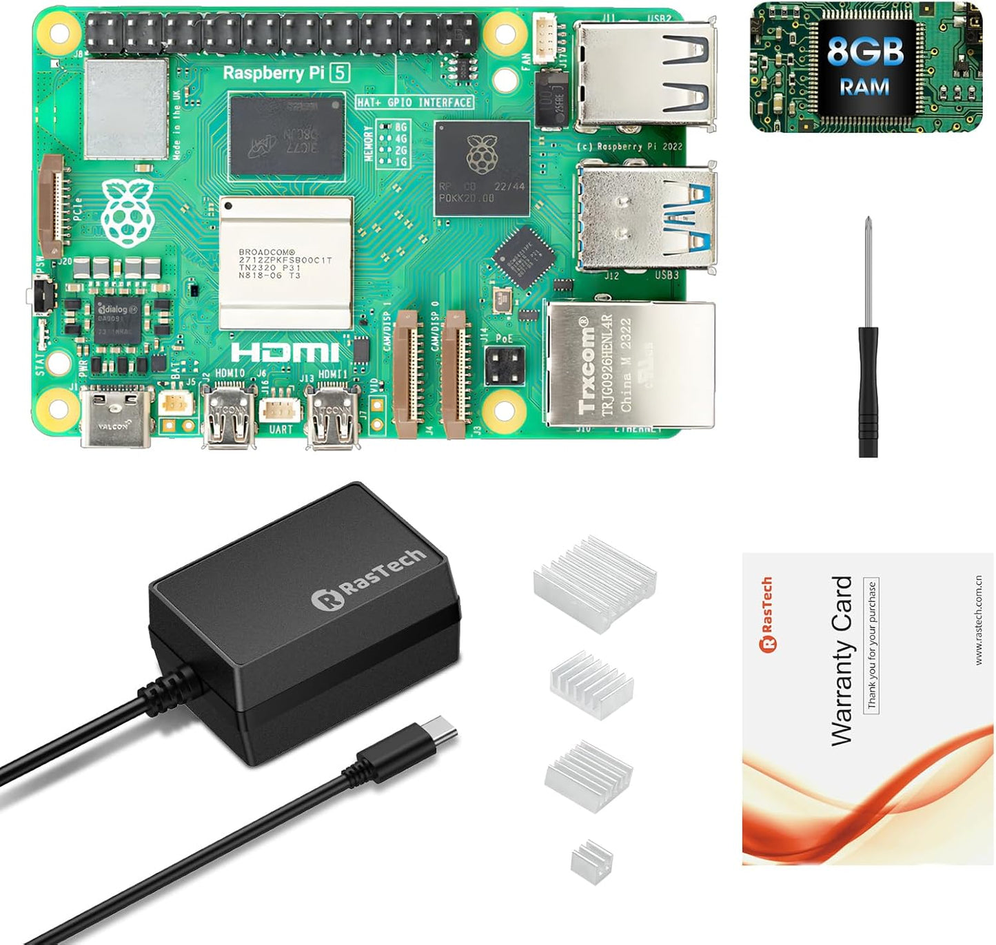 RasTech Raspberry Pi 5 Kit 8GB RAM with Power Supply and More