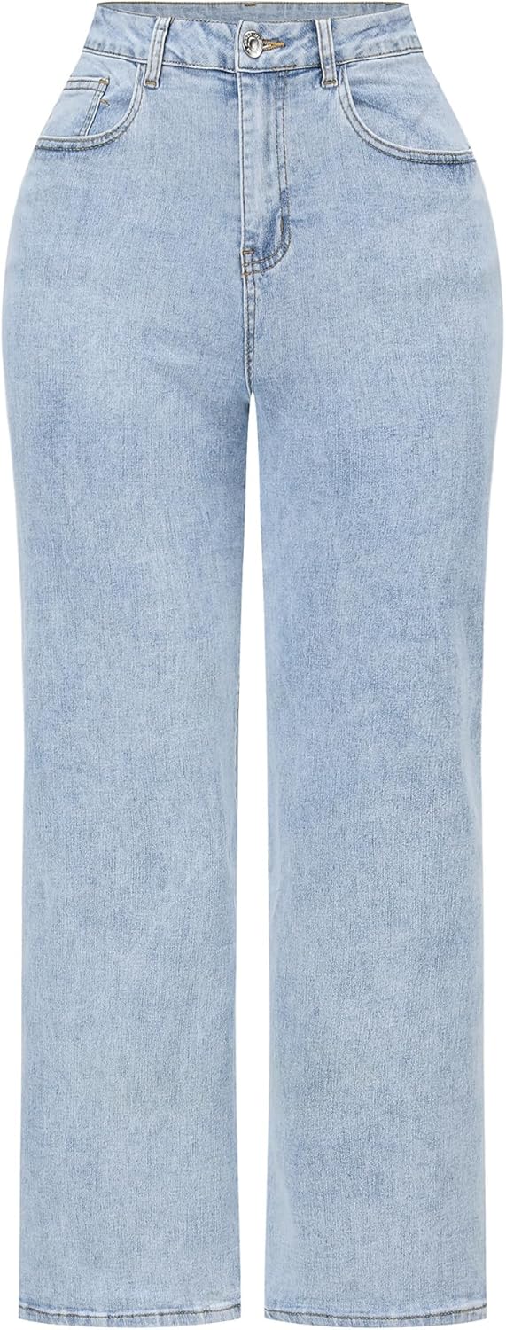 High Waisted Wide Leg Jeans for Women - Distressed Denim Style