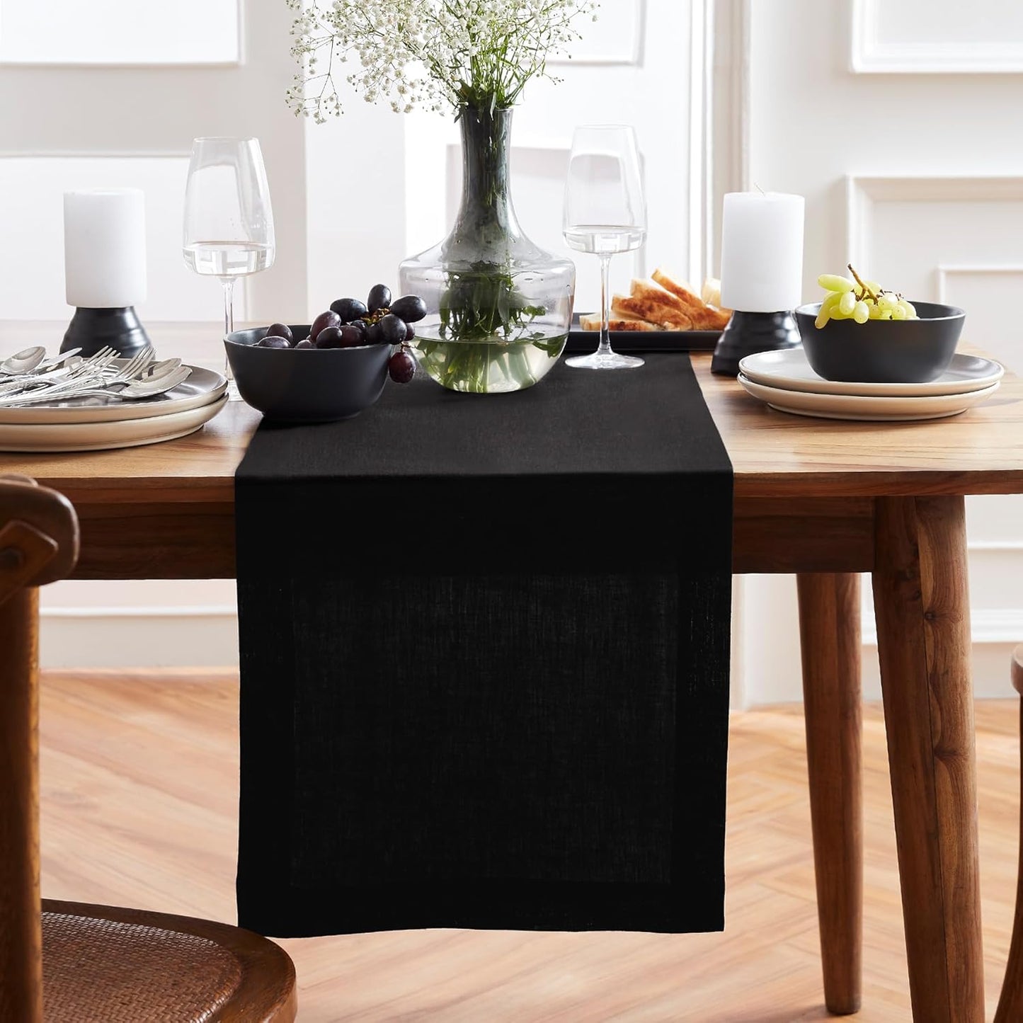 Elegant 100% Pure Linen Black Table Runner for All Occasions