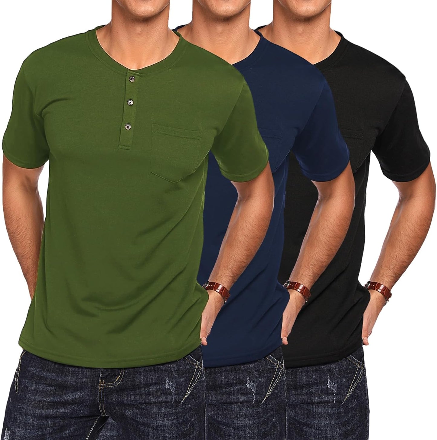 COOFANDY Men's 3 Pack Henley Shirts for Casual Summer Style