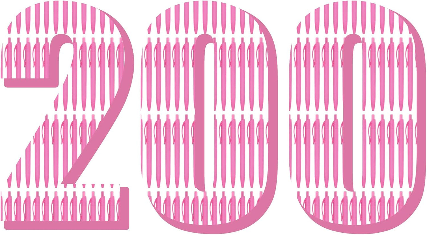 Deegtran 200 Pack No Bleed Pink Barrel Click Pens for Smooth Writing