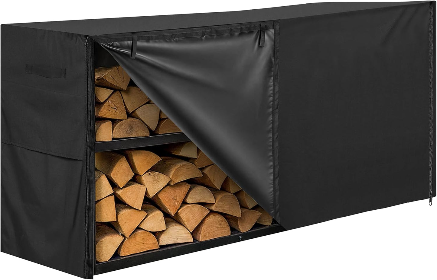 6ft Waterproof Firewood Rack Cover - Heavy Duty Black Fabric