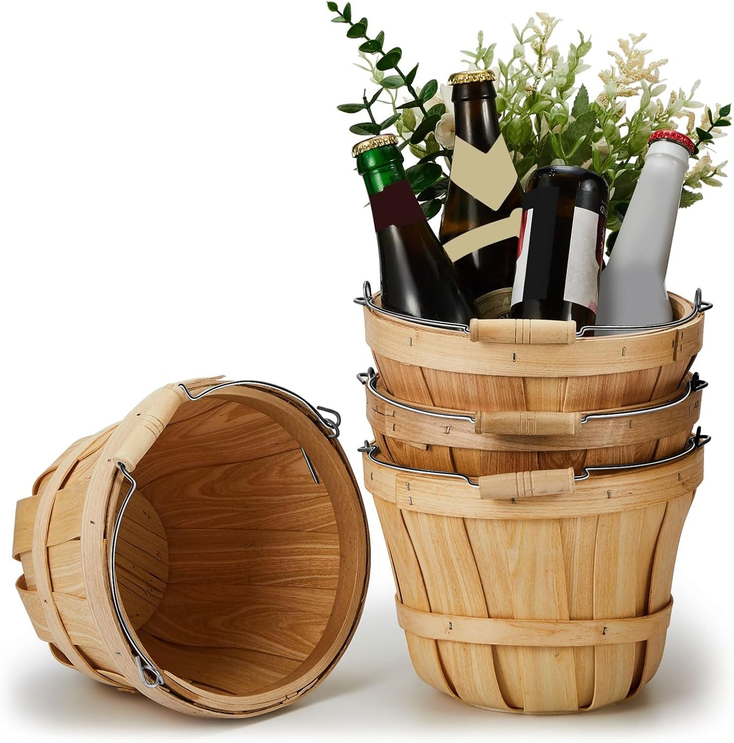 Round Wooden Apple Baskets for Fall Harvest and Home Decor