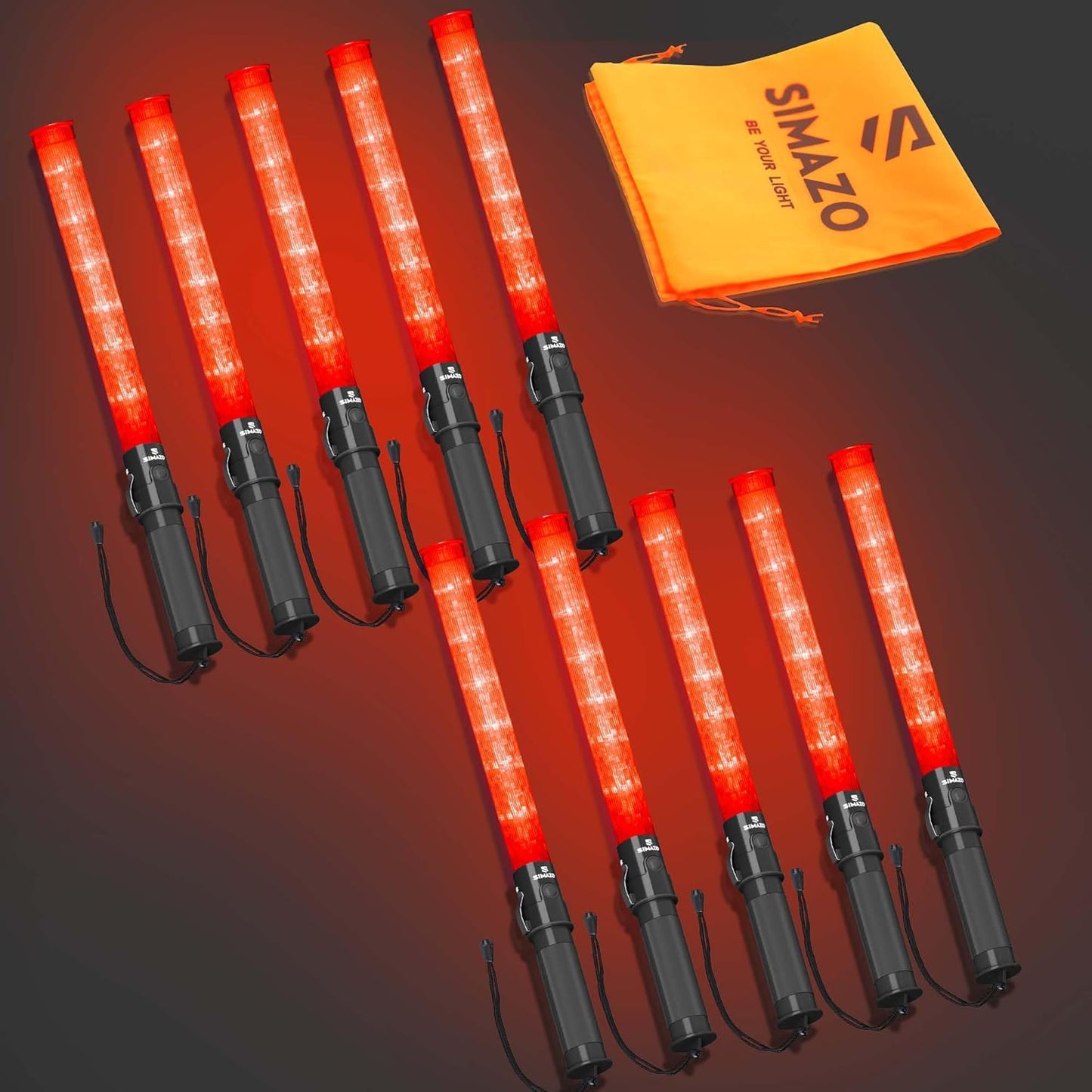 21 Inch Traffic Wands - 10 Pack LED Safety Signal Batons
