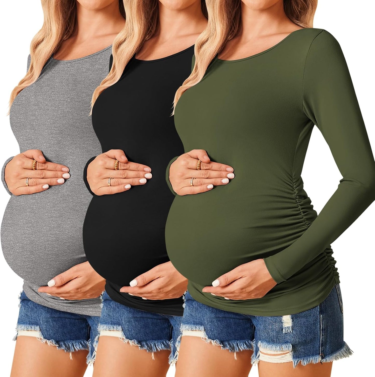 Ekouaer Womens Maternity Shirts Long Sleeve 3 Pack Tunic Tops