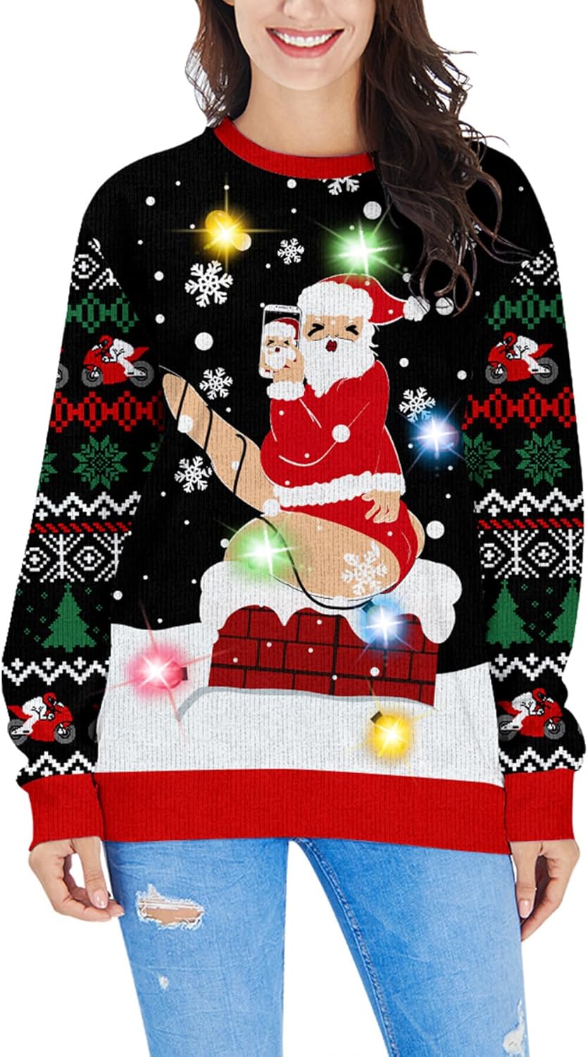 Fanient LED Christmas Sweater - Light Bulbs & Knitted Snowflake Design