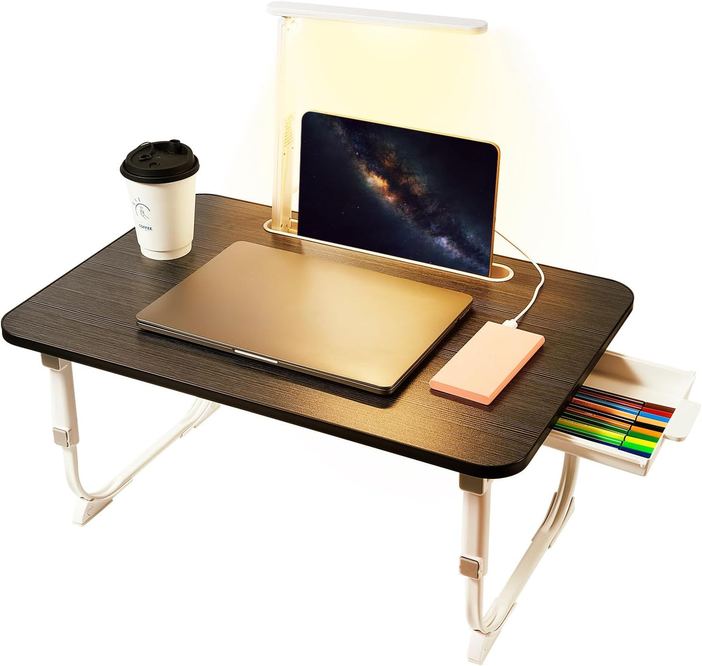 Adjustable Laptop Bed Desk with LED Light and Foldable Legs