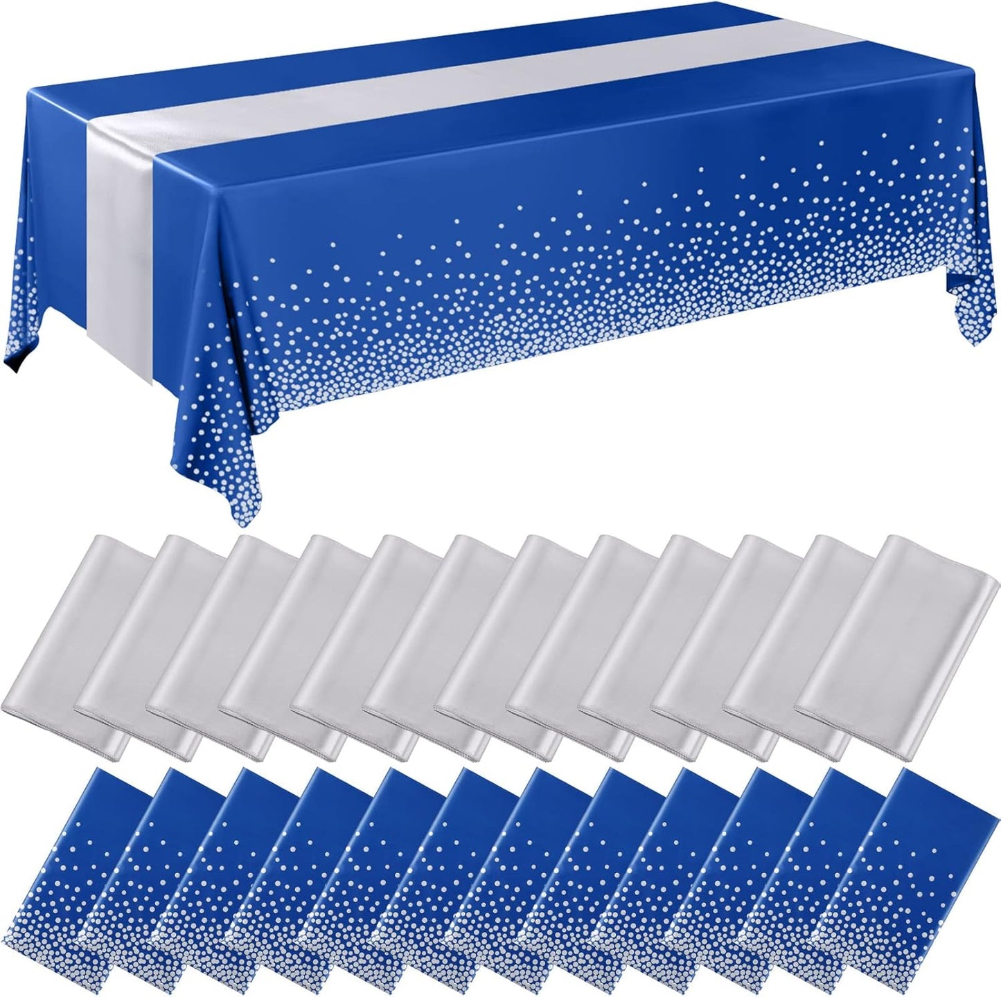 Navy Blue and Silver Disposable Tablecloths and Runners Set