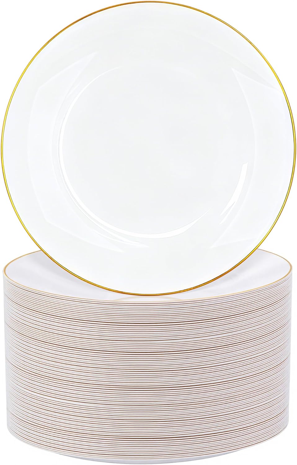 Nervure 100Pieces White with Gold Rim Plastic Plates for Events
