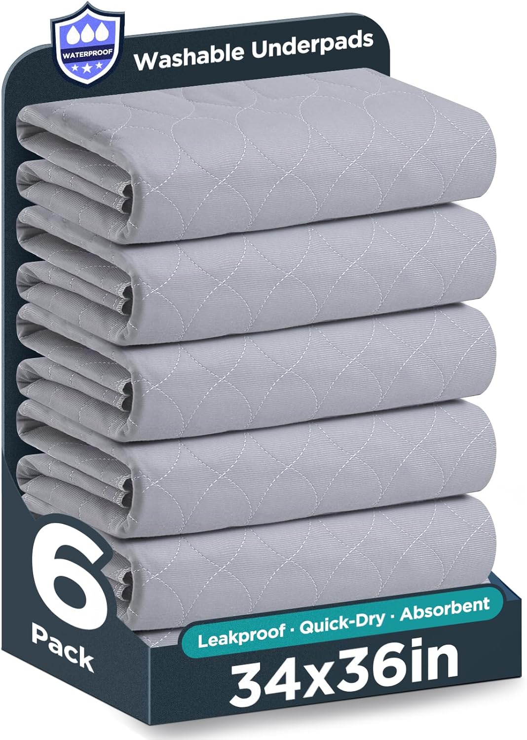 Washable Bed Pads 34in x 36in - 6 Pack for Incontinence Use