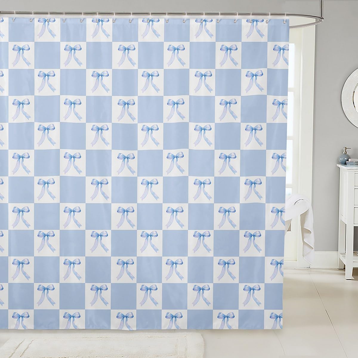 Manfei Blue Bow Knot Shower Curtain Set