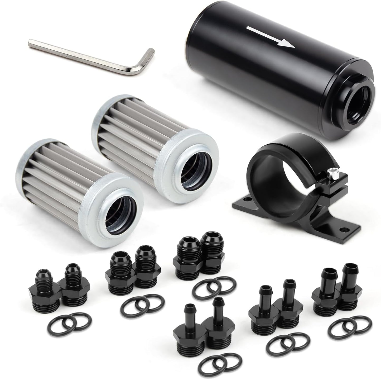 10 Micron Inline Fuel Filter Set with Universal Adapters and Bracket