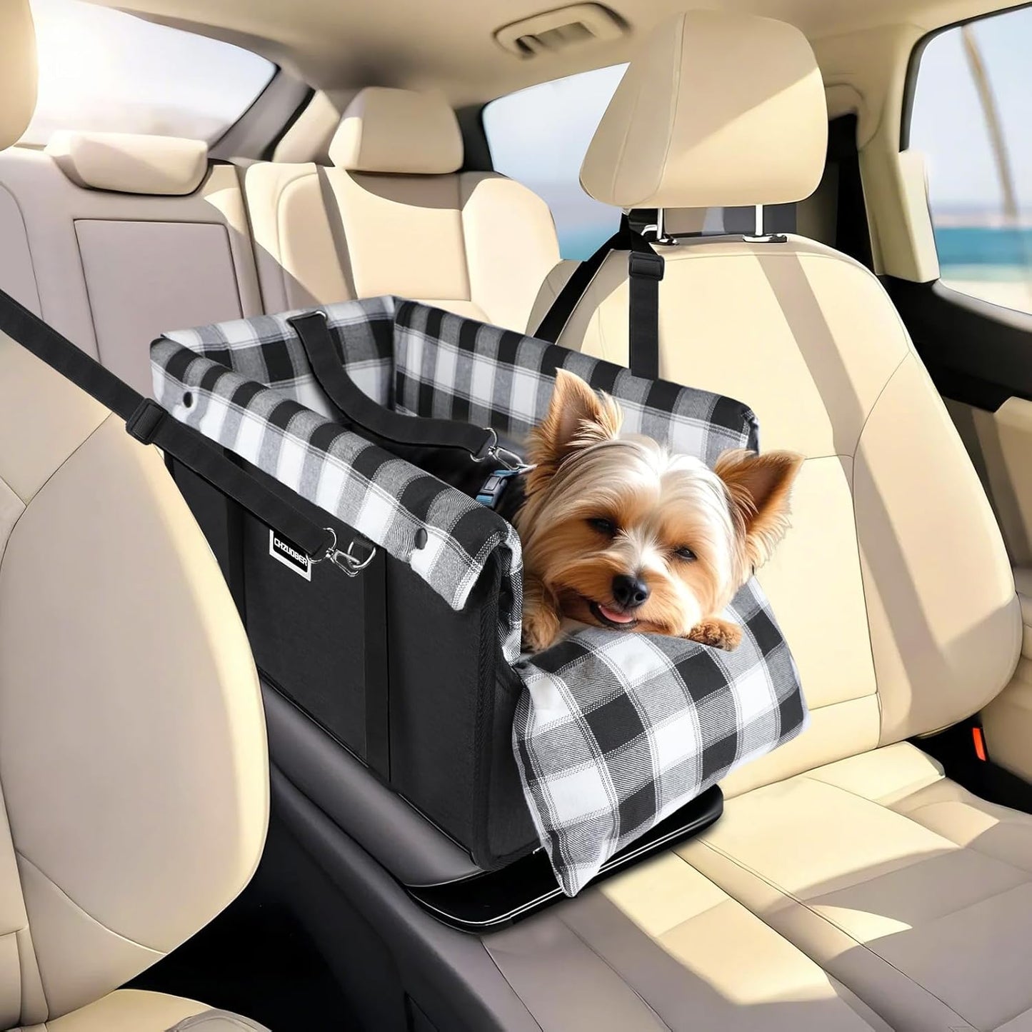 Center Console Dog Car Seat for Small Pets with Safety Belt