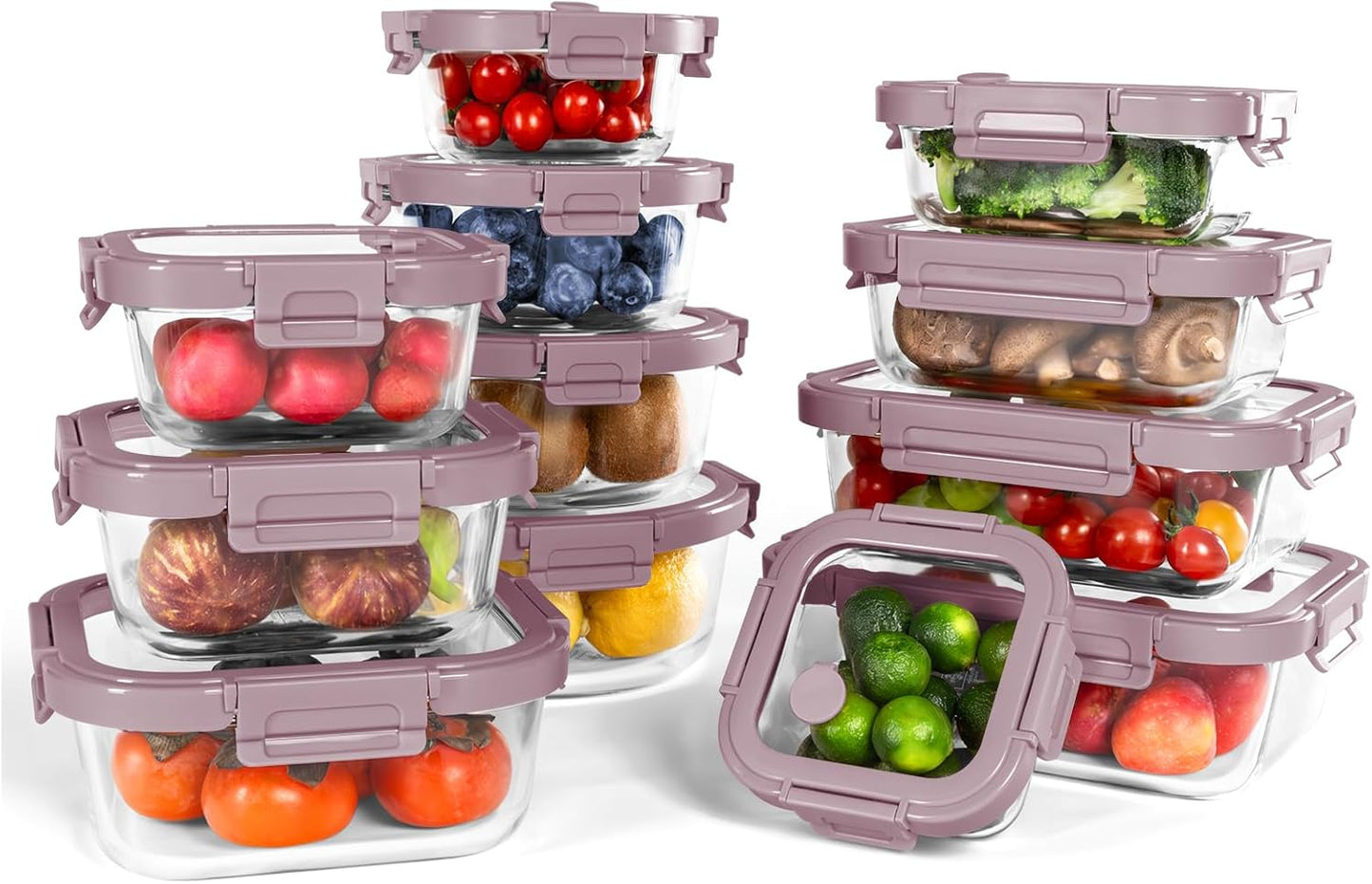 12-Pack Glass Containers with Tempered Lids for Meal Prep