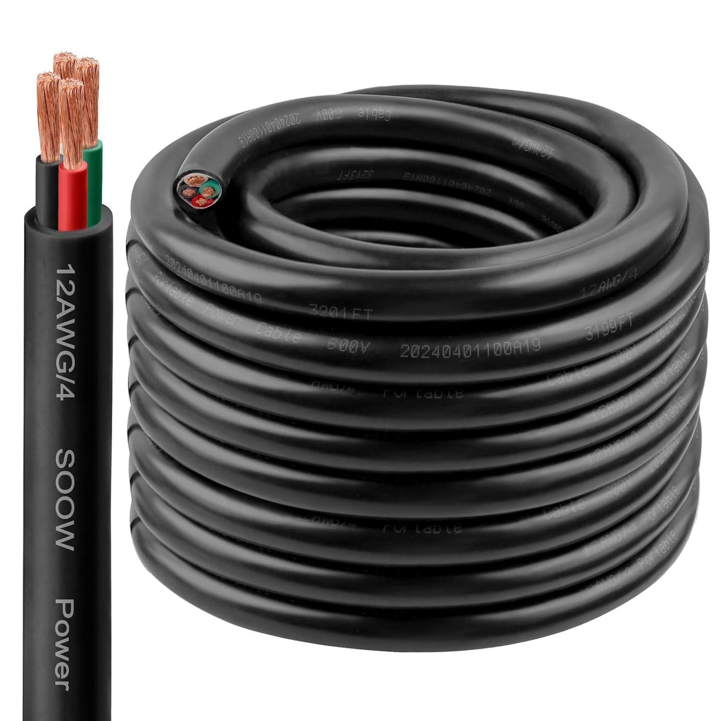 12/4 SOOW Wire 50FT - Heavy-Duty 12 AWG Portable Power Cable