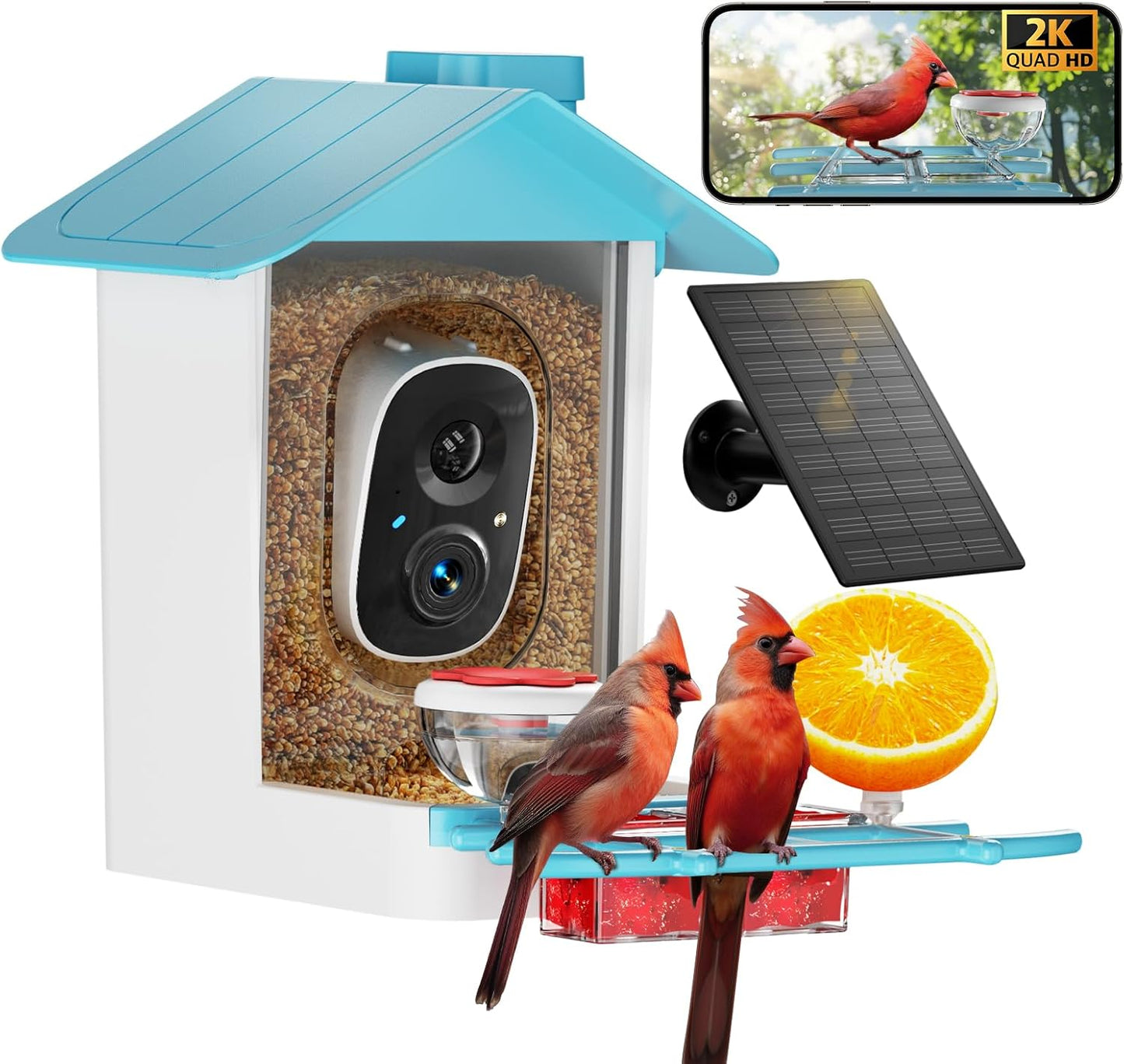 Smart Bird Feeder: 2K HD Camera, Species Identify, Solar Panel, Alerts