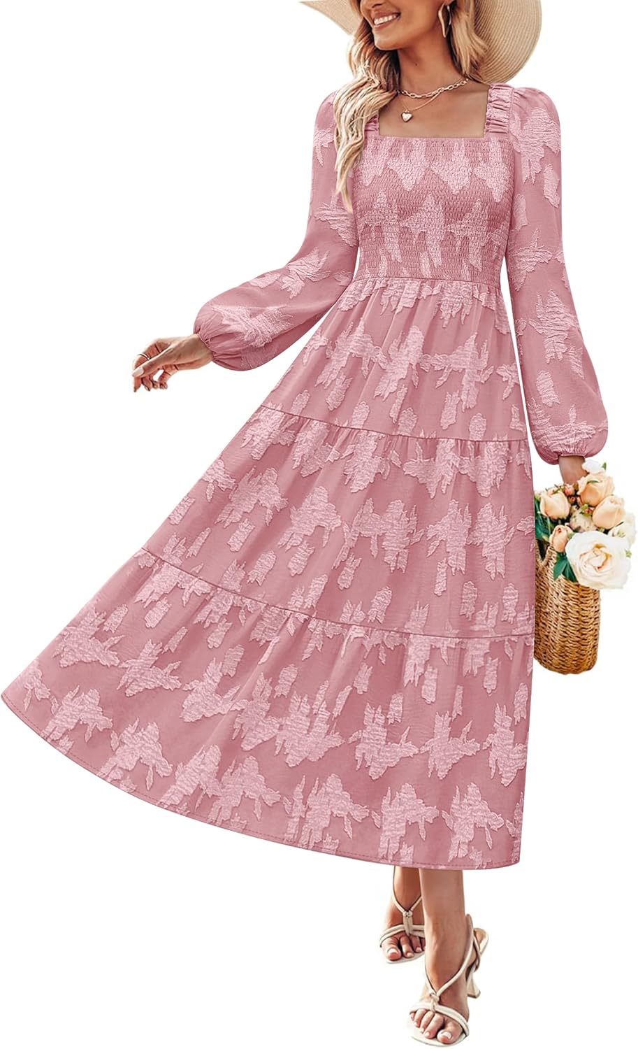 ZESICA Women's Floral Midi Dress for Fall Weddings and Vacations