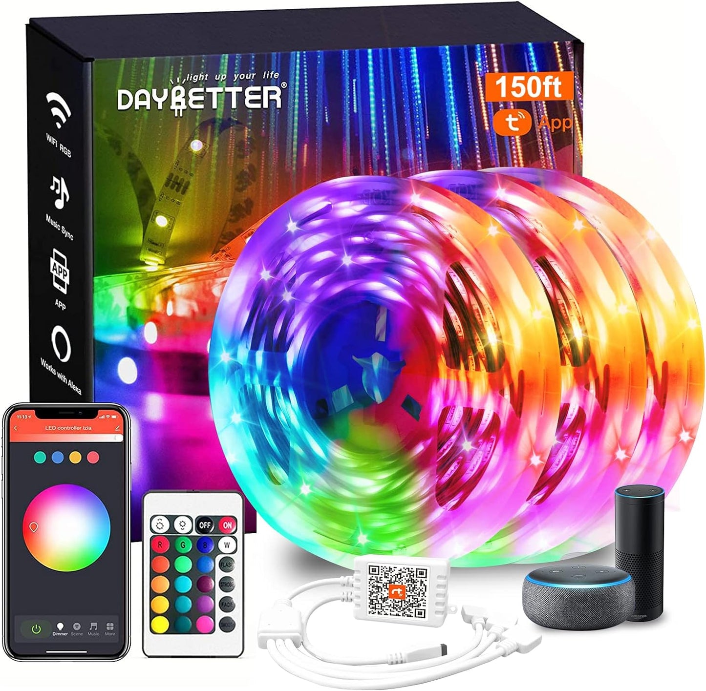 Smart WiFi LED Strip Lights for Bedroom - 150 ft Color Changing