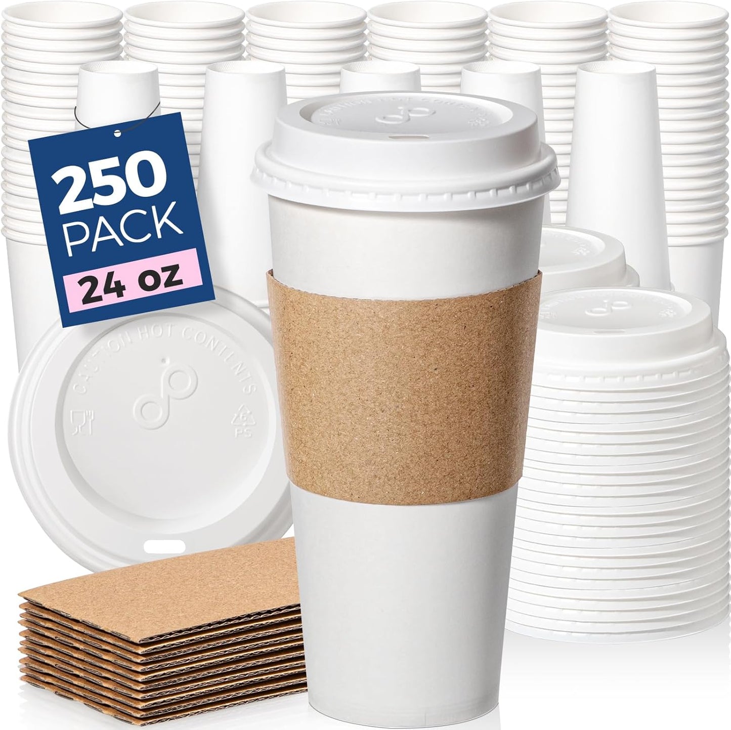 Durable 24 oz Disposable Coffee Cups with Lids for Any Occasion