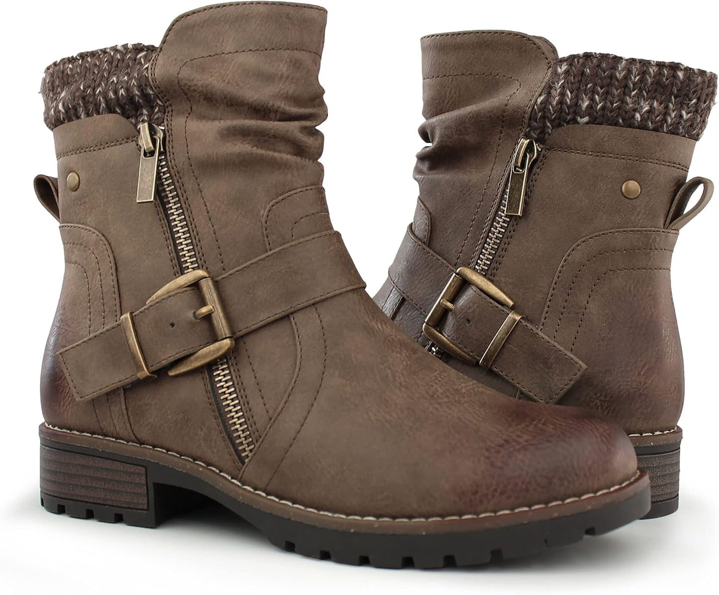 Hawkwell Women's Combat Boots with Side Zipper and Buckle