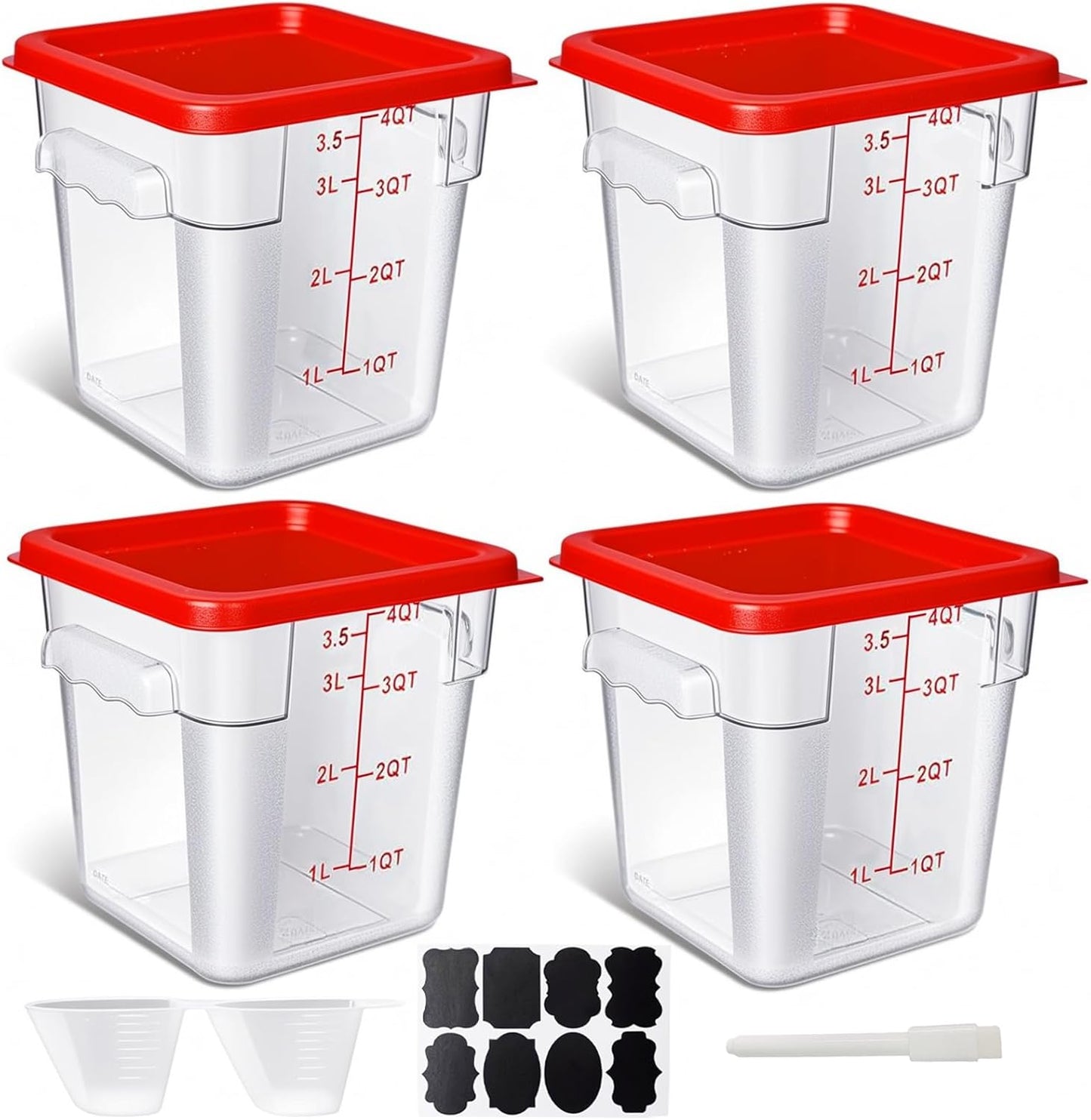 4QT Food Storage Containers with Red Lids for Kitchen Use