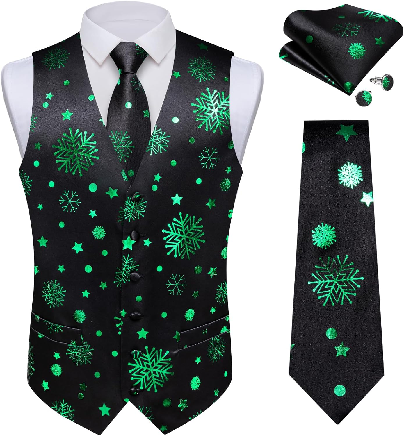 DiBanGu Christmas Men's Suit Vest and Tie Snowflake Set