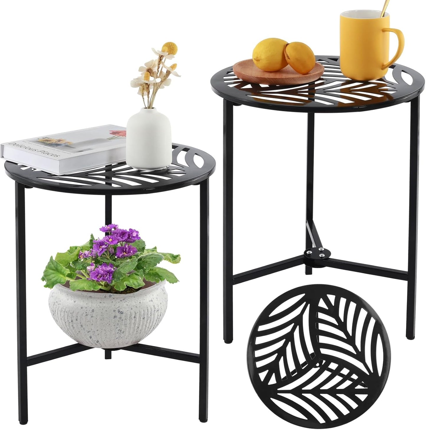 Stylish 13 Inch Metal Outdoor Side Tables Set of 2 for Patio