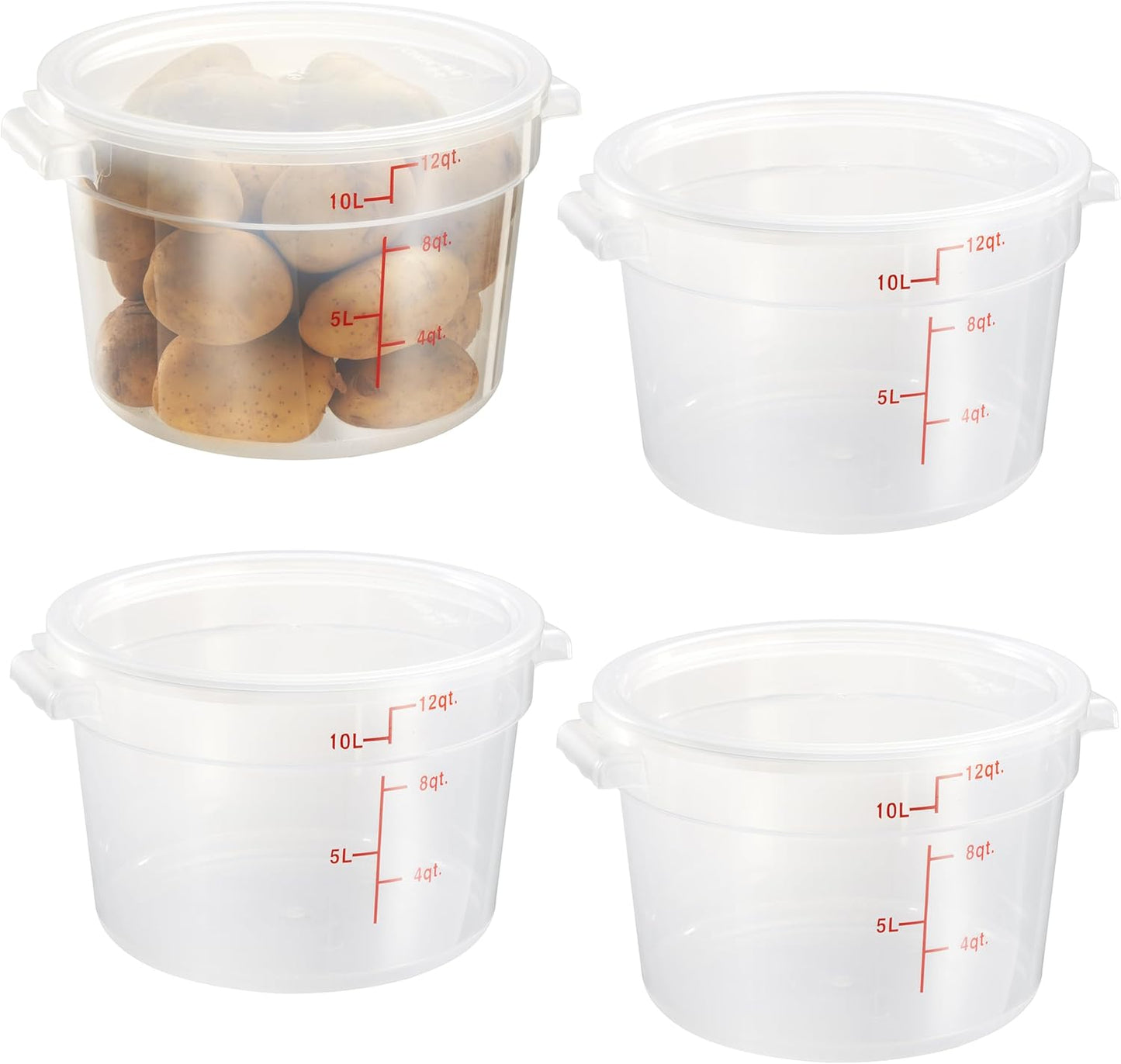 CURTA 12 Quart Round Food Storage Container Set of 4 for Kitchen
