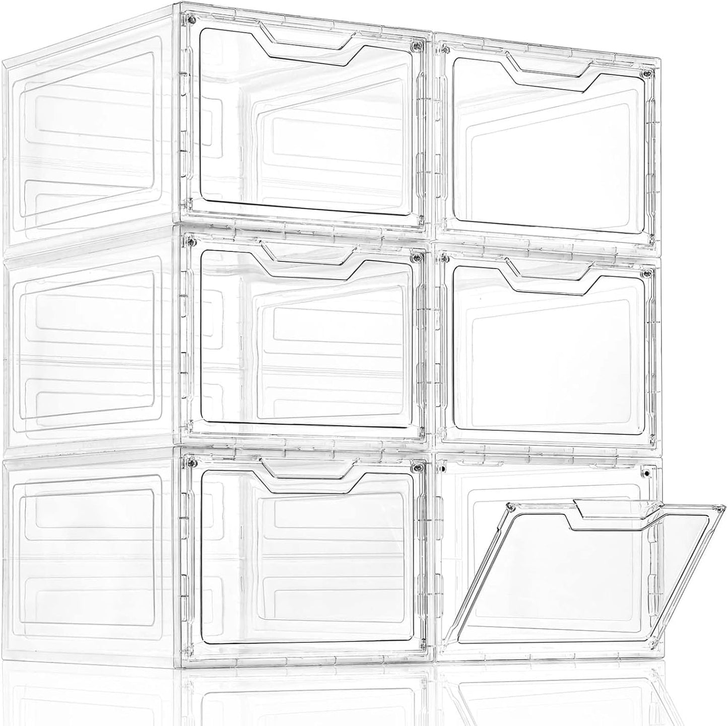 6 Pack Clear Stackable Plastic Storage Bins with Lids for Organizing