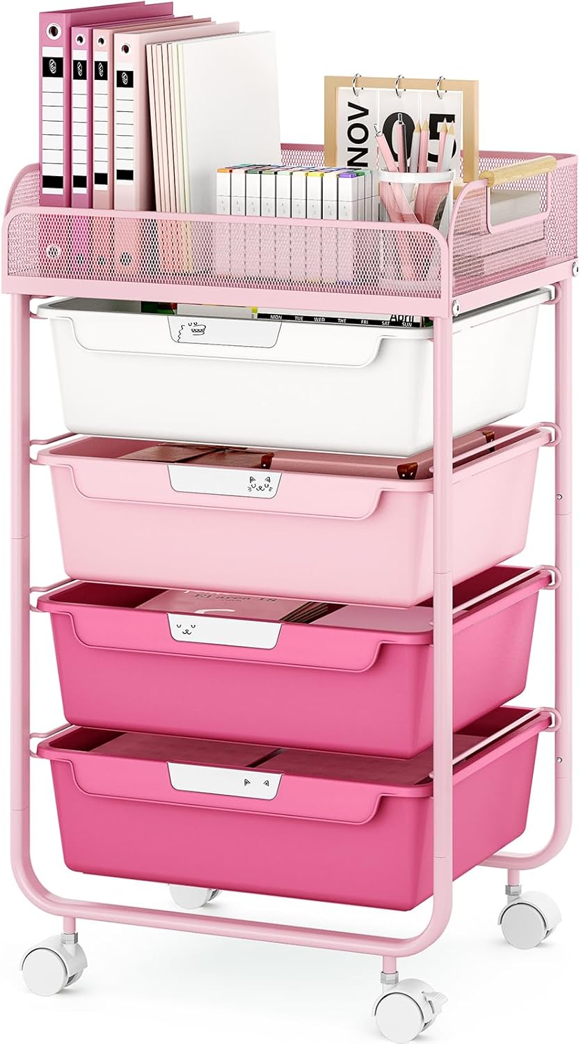 Rolling Cart with 4 Drawers for Craft and Utility Storage
