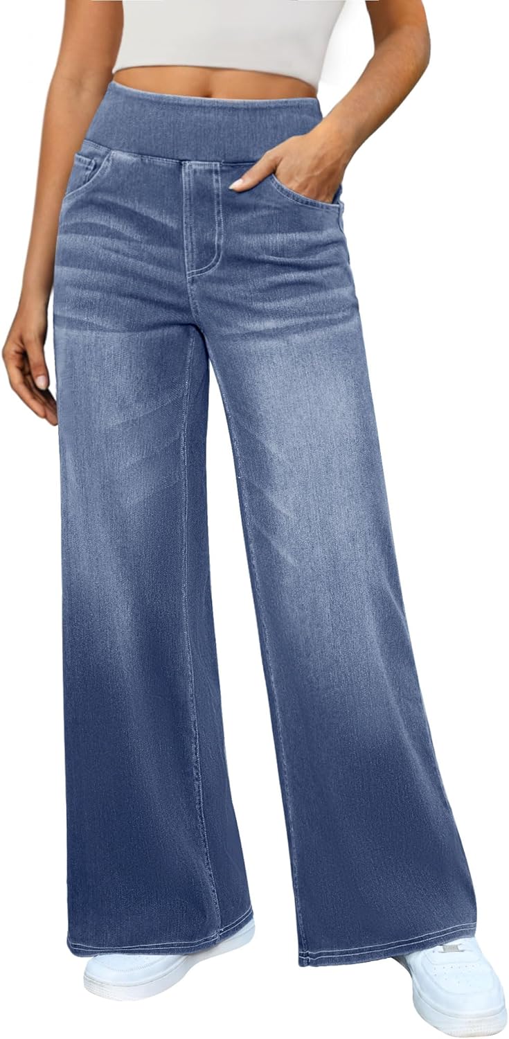 Women's Wide Leg Jeans High Waisted Stretchy Denim Pants
