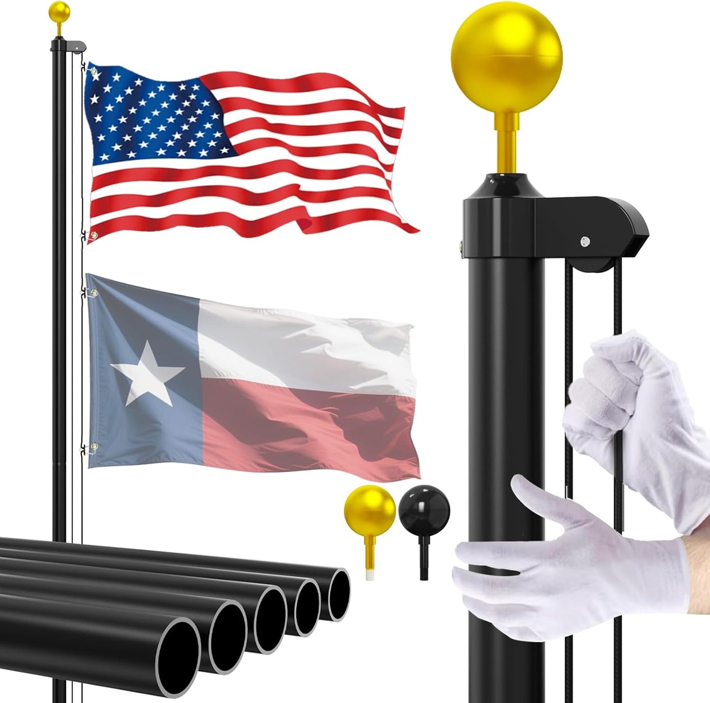 Ryzenthr 20 FT Heavy Duty Flag Pole Kit for Outdoor Use