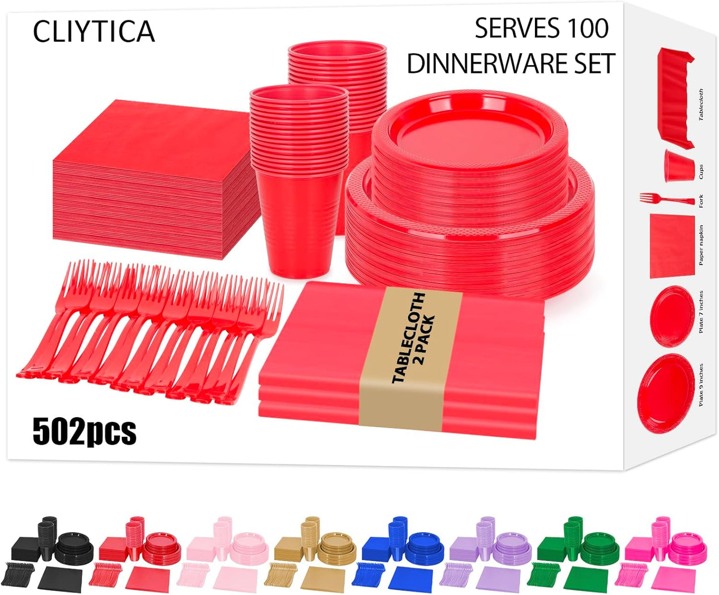 Red Plastic Dinnerware Set for 100 Guests - Perfect for Parties