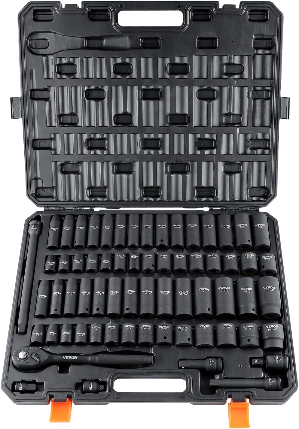 VEVOR 1/2 Drive Impact Socket Set - 65 Piece SAE & Metric