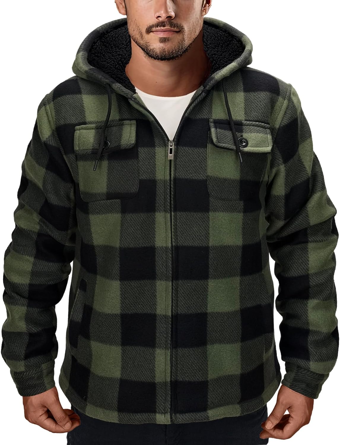 Men's Flannel Jacket Hoodie Full Zip Up for Winter Warmth