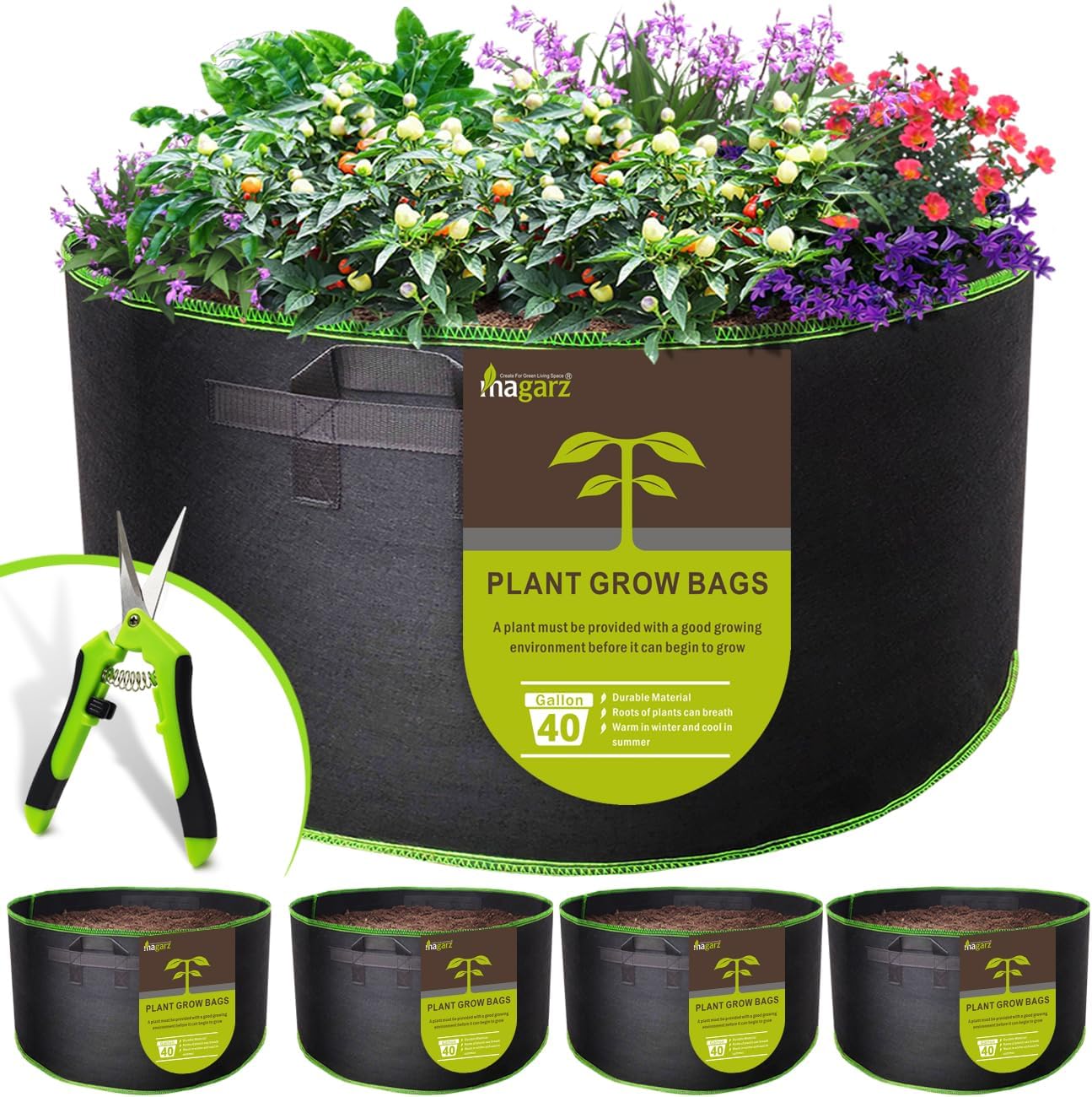 4-Pack 40 Gallon Fabric Flower Pots for Healthy Plant Growth