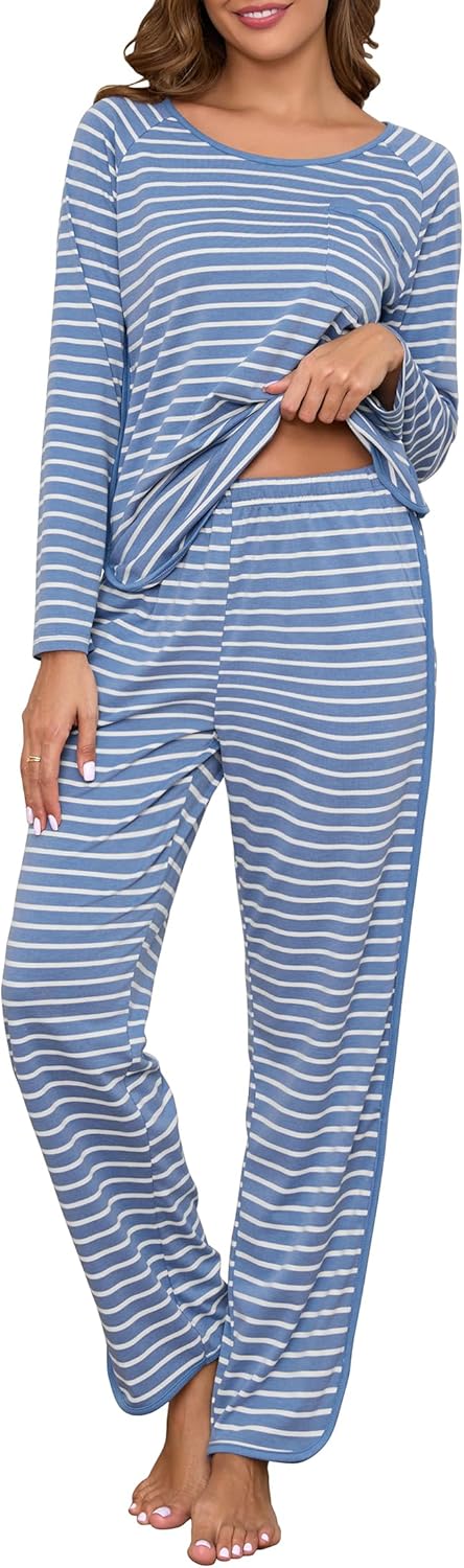 Womens Cotton Pajama Sets Stripe 2 Piece Lounge Set for Comfort