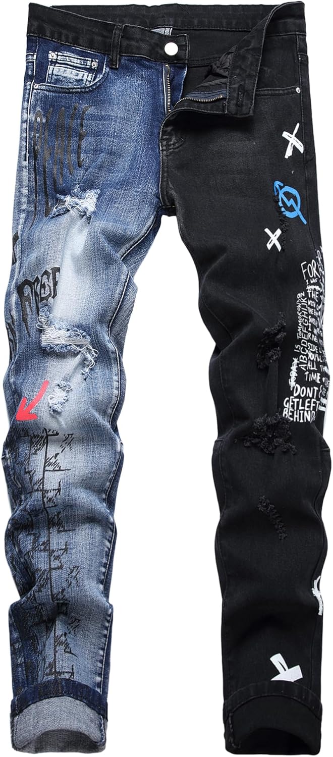 Baylvn Men's Designer Slim Fit Patchwork Jeans for Casual Style