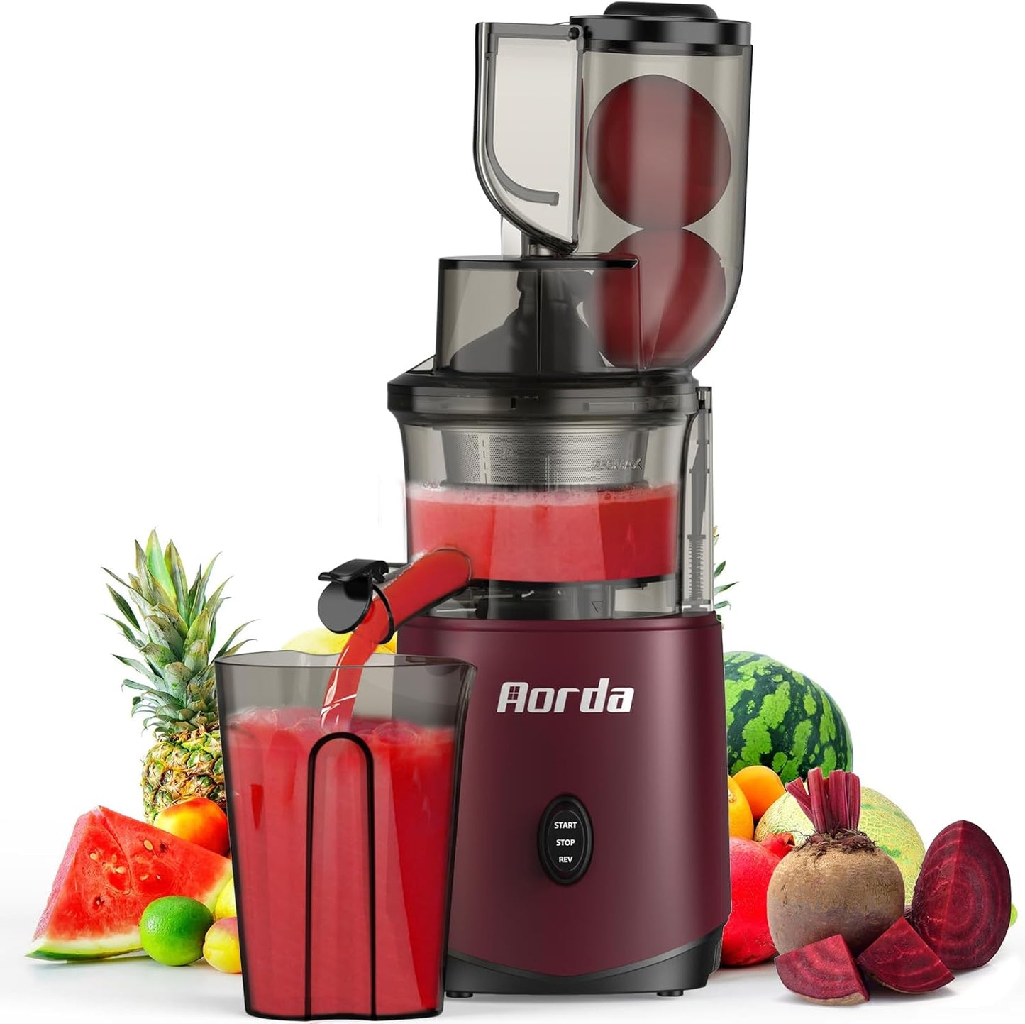 200W Quiet Masticating Juicer: Easy Clean, Red