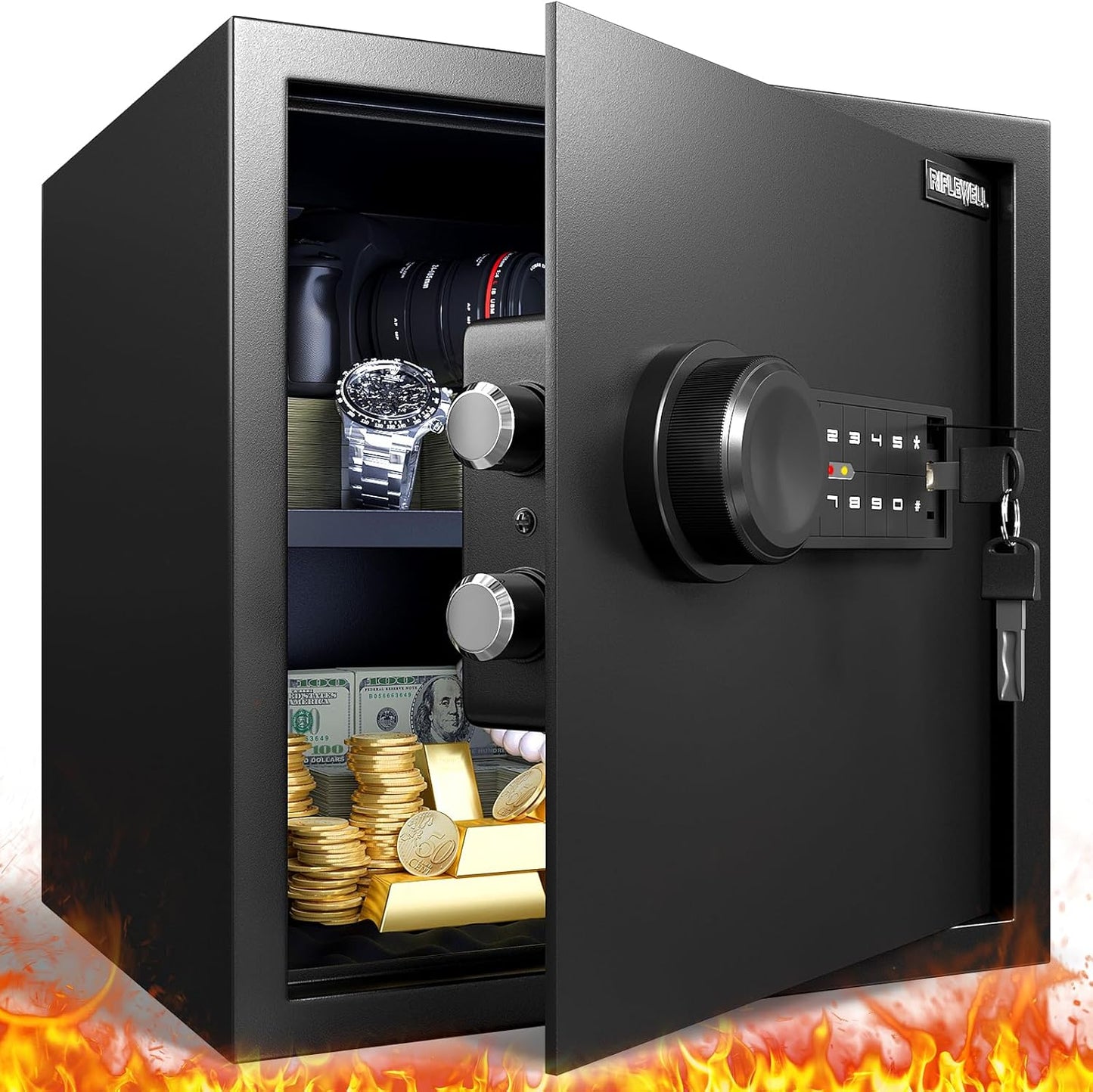 Fireproof Safe with Dual Alarm System and Digital Keypad