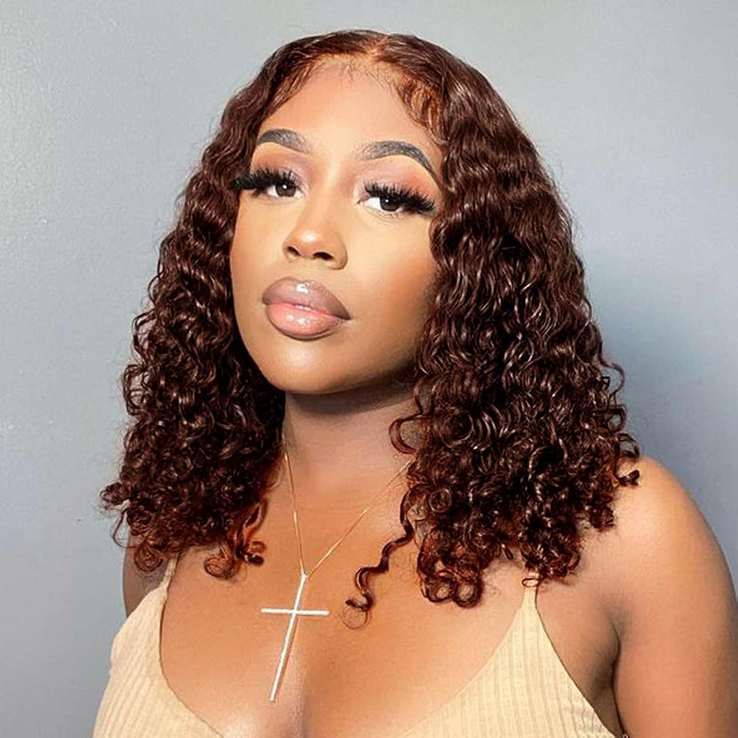Curly BOB Wig Human Hair 14 Inch Deep Wave Closure for Women