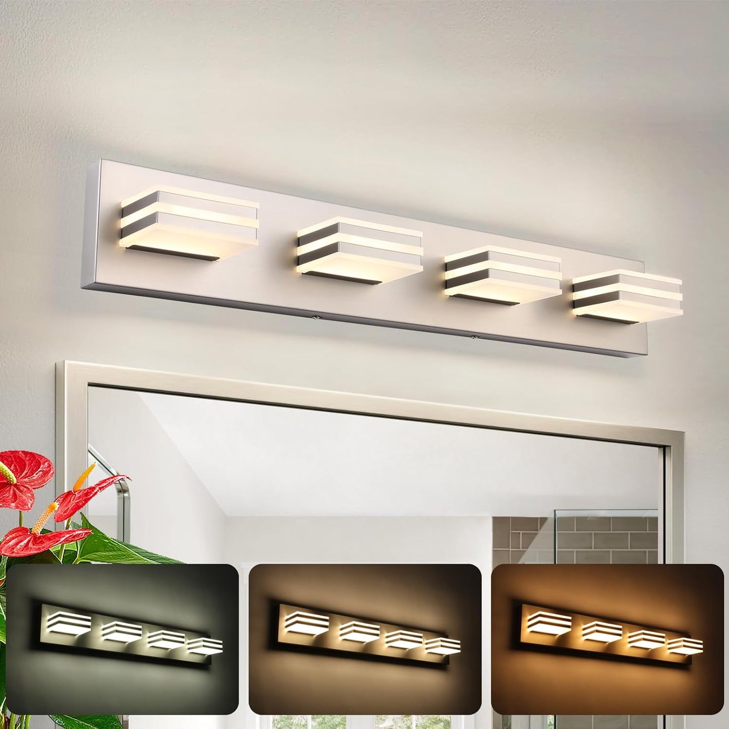 4-Light LED Brushed Nickel Vanity Lights for Modern Bathrooms