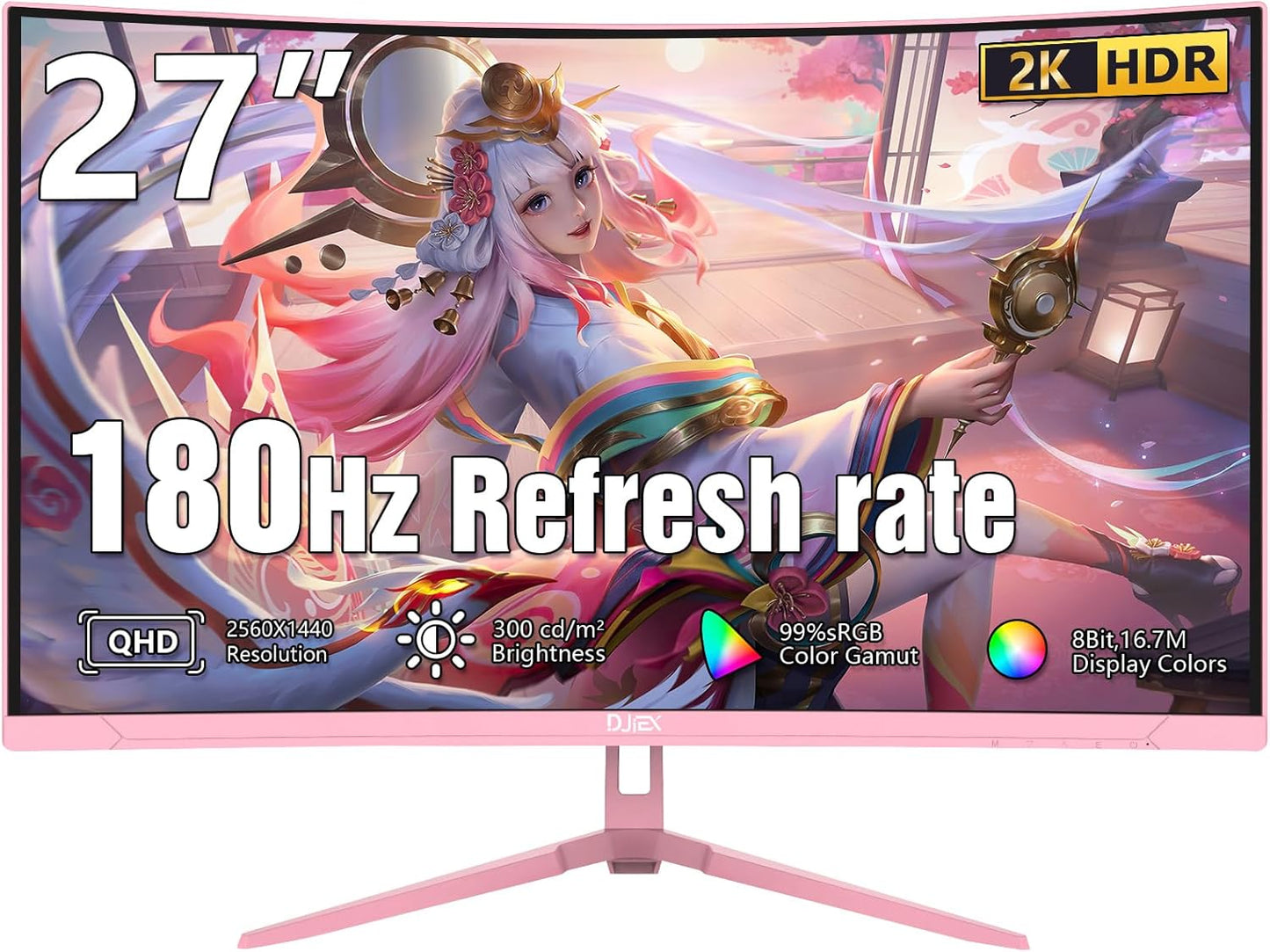 27 Inch Curved Gaming Monitor with 180Hz Refresh Rate and QHD