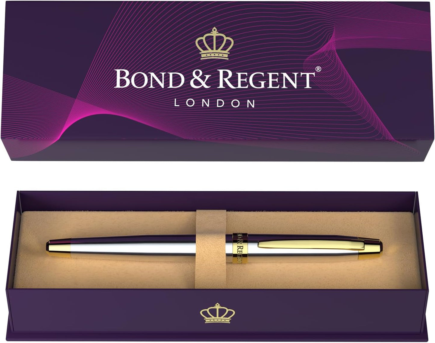 Bond & Regent Silver Chrome Rollerball Pen - Luxury Gift Idea