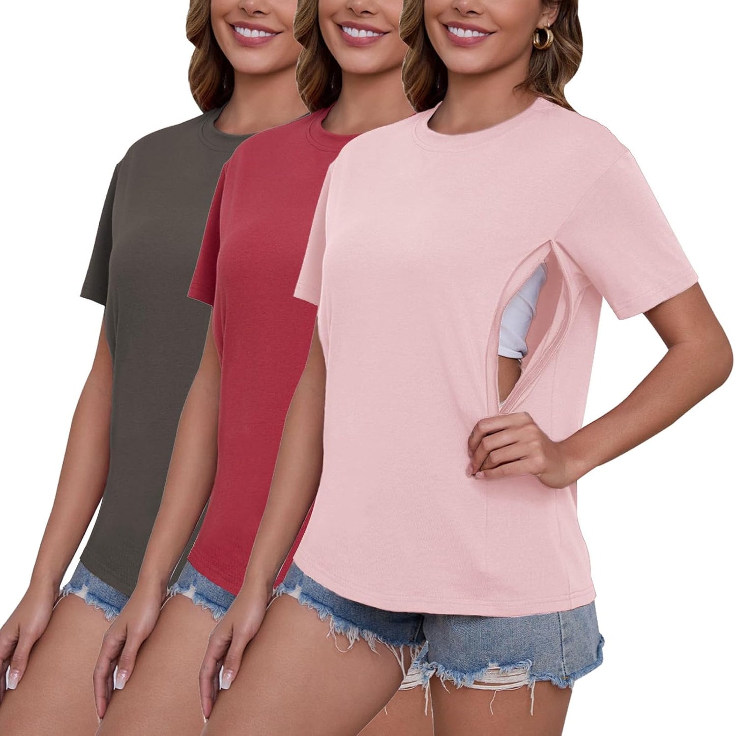 Ecavus Women's Nursing Shirts with Hidden Zippers for Comfort