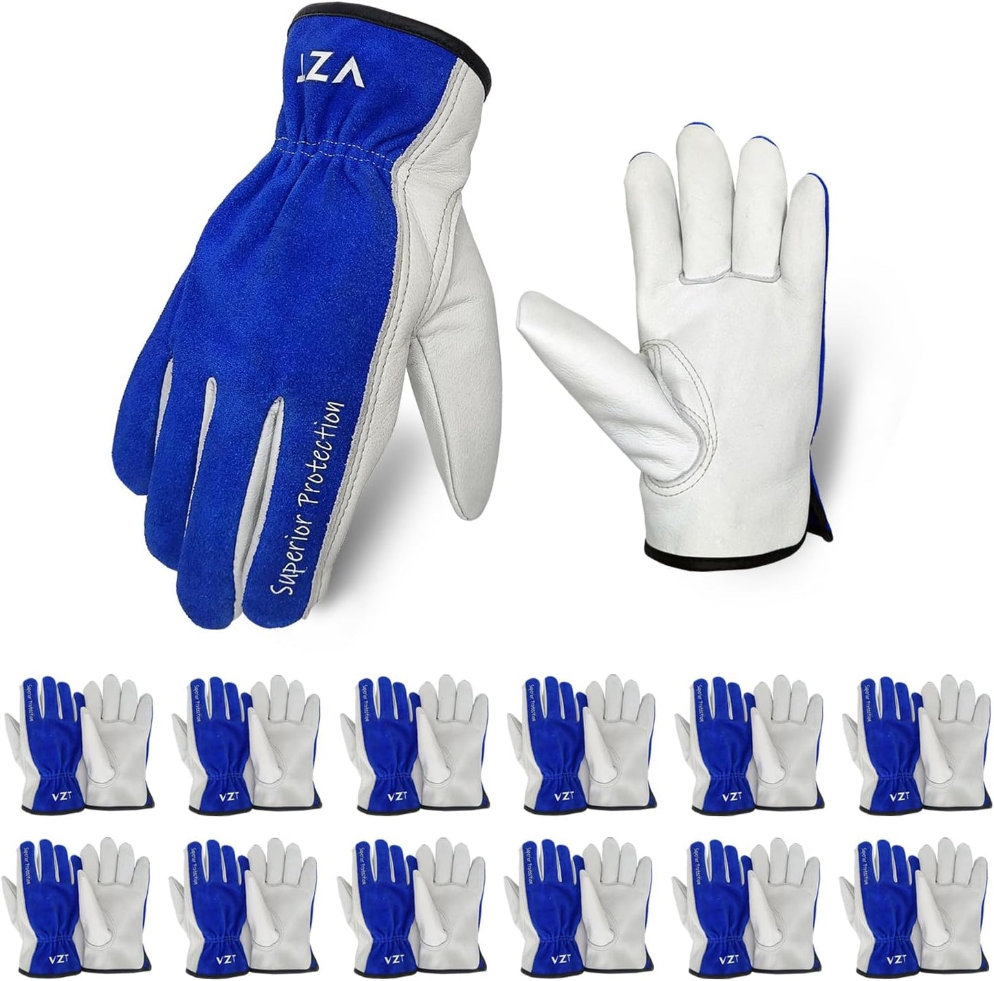 12 Pairs Bulk Leather Work Gloves for Men and Women - XL Size