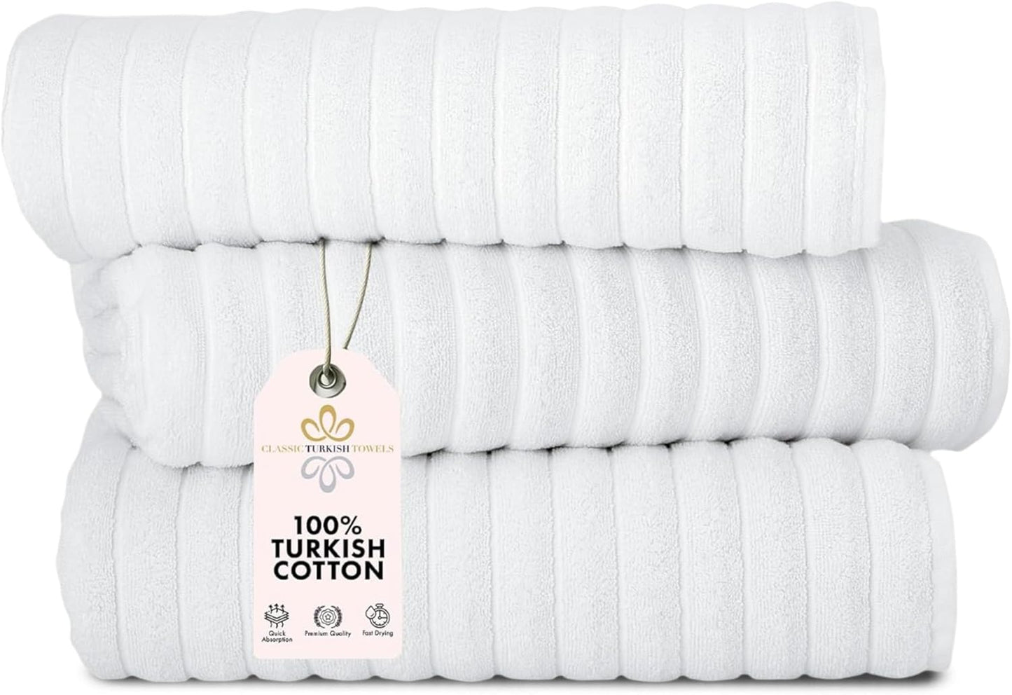 Classic Turkish Towels Jumbo Bath Sheets - Luxury 3 Piece Set