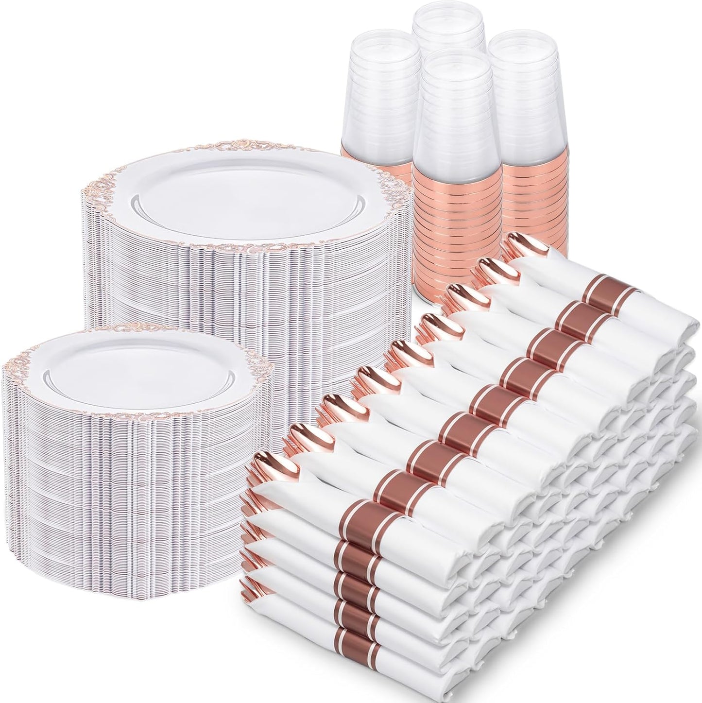 Nervure 700PCS Rose Gold Plastic Plates for Elegant Parties