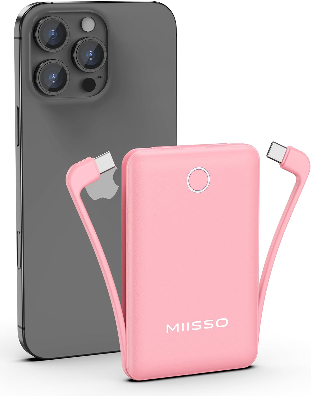 miisso 10000mAh Slim Portable Charger with Built-in Cables
