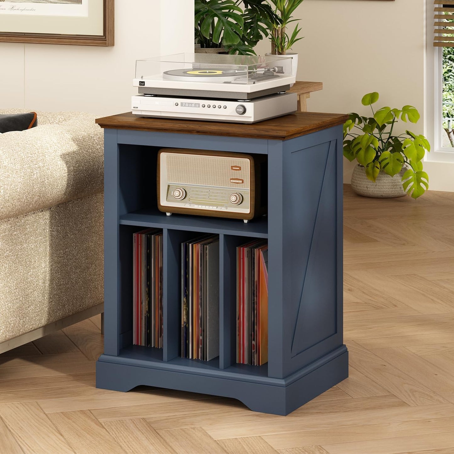 Record Player Stand with Vinyl Storage for Living Room Use